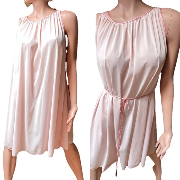 VANITY FAIR Vintage Pastel Pink Nylon CHEMISE Nightgown Made in USA Size XS - Picture 1 of 16